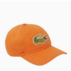 NWT Lacoste Unisex Contrast Strap & Oversized Crocodile Cotton Hat - Orange